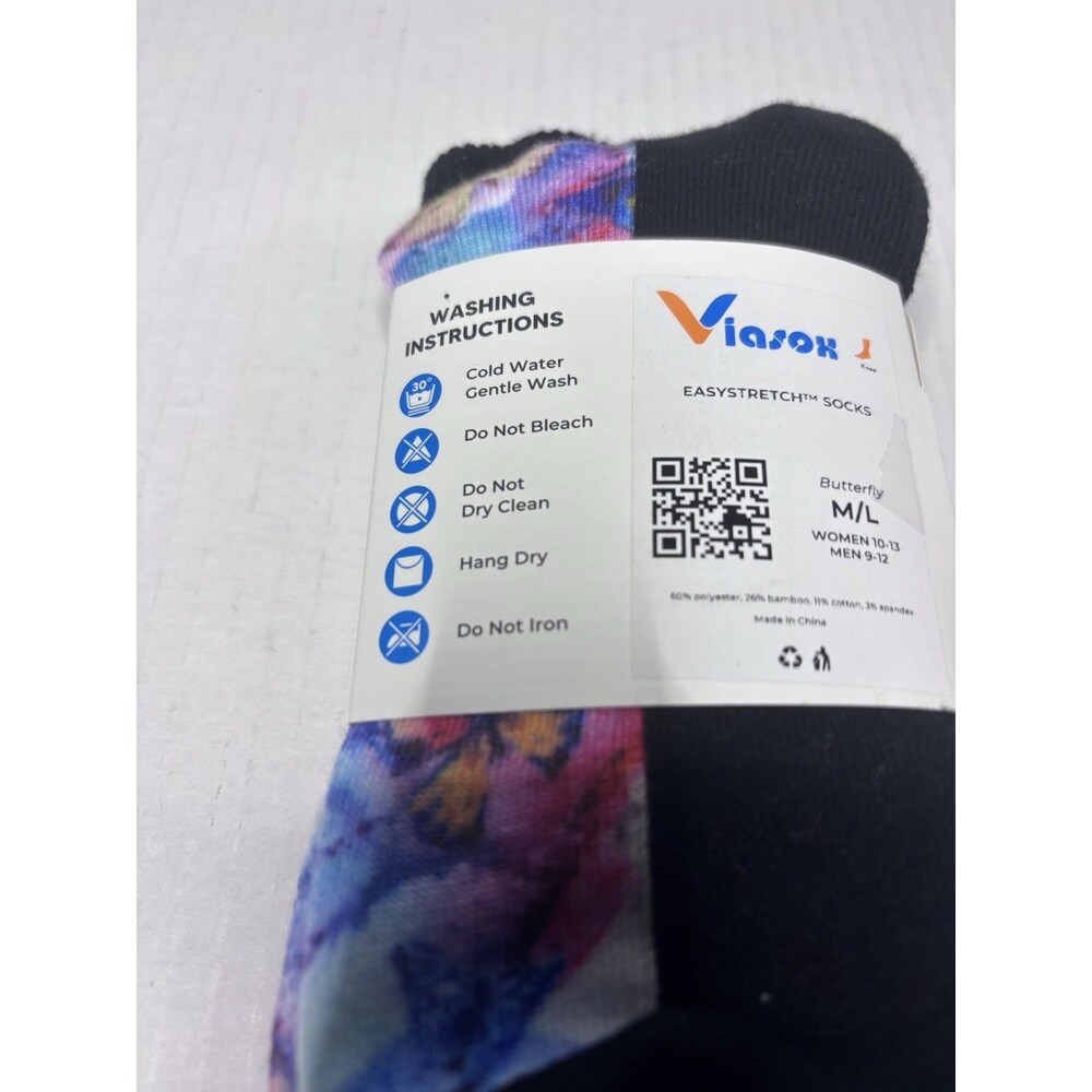 Viasox Easy Stretch Diabetic Socks Unisex Size M/L Colorful Butterfly Design - Picture 3 of 4